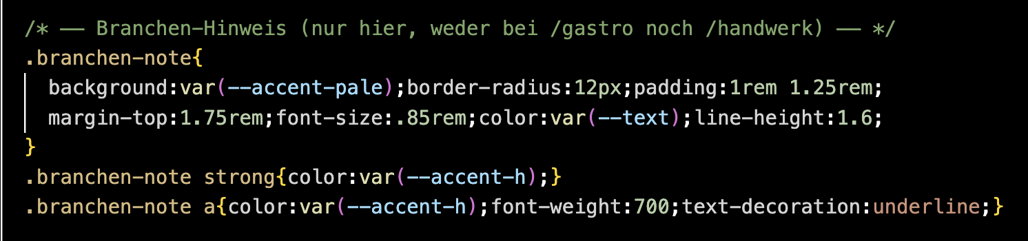 Beispiel für CSS-Code mit einer Klasse und verschiedenen Formatierungen